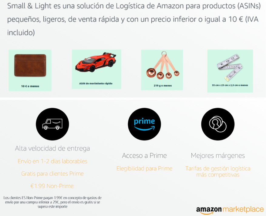 Programa logístico de Amazon “Productos pequeños y ligeros” en FBA
